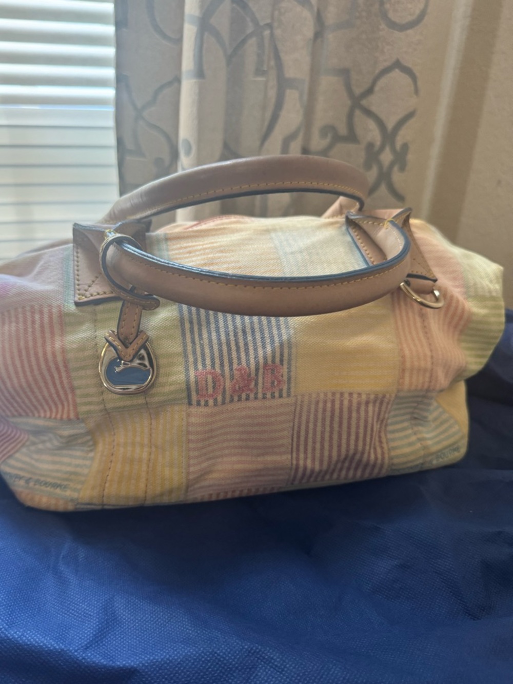 Y2K Dooney and Bourke PatchworkPastel Plaid Women's Handbag with Leather Handles